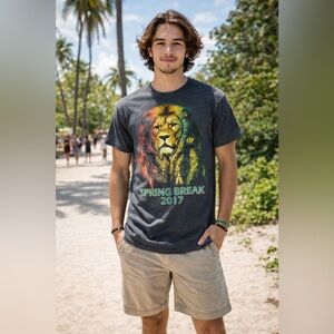 Rasta Reggae Lion Spring Break 2017 Gray Tee Shirt Adult Size S Delta Pro Weight
